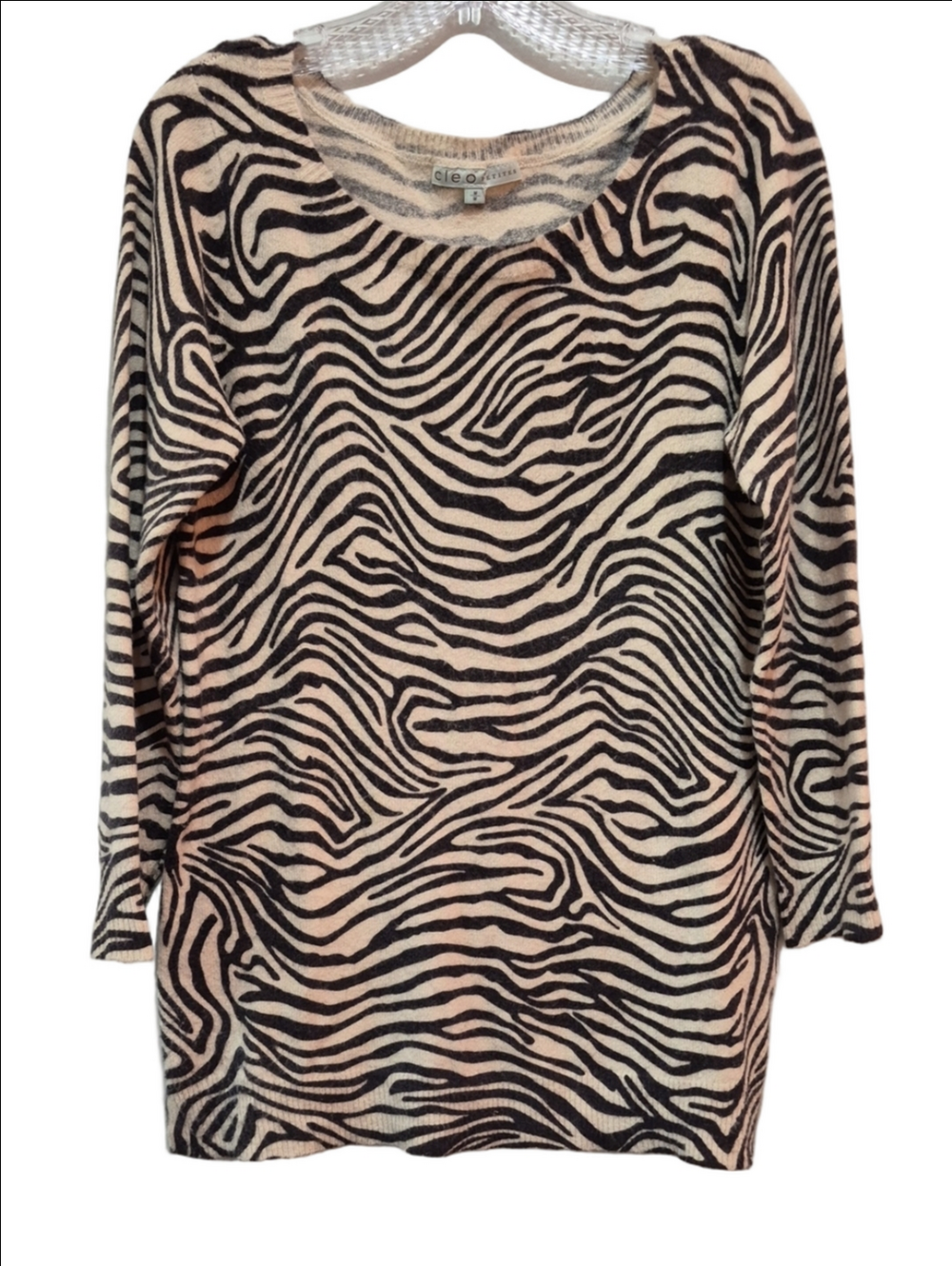 Cleo Petites Zebra Print Longline Tunic Knit Sweater - Size M